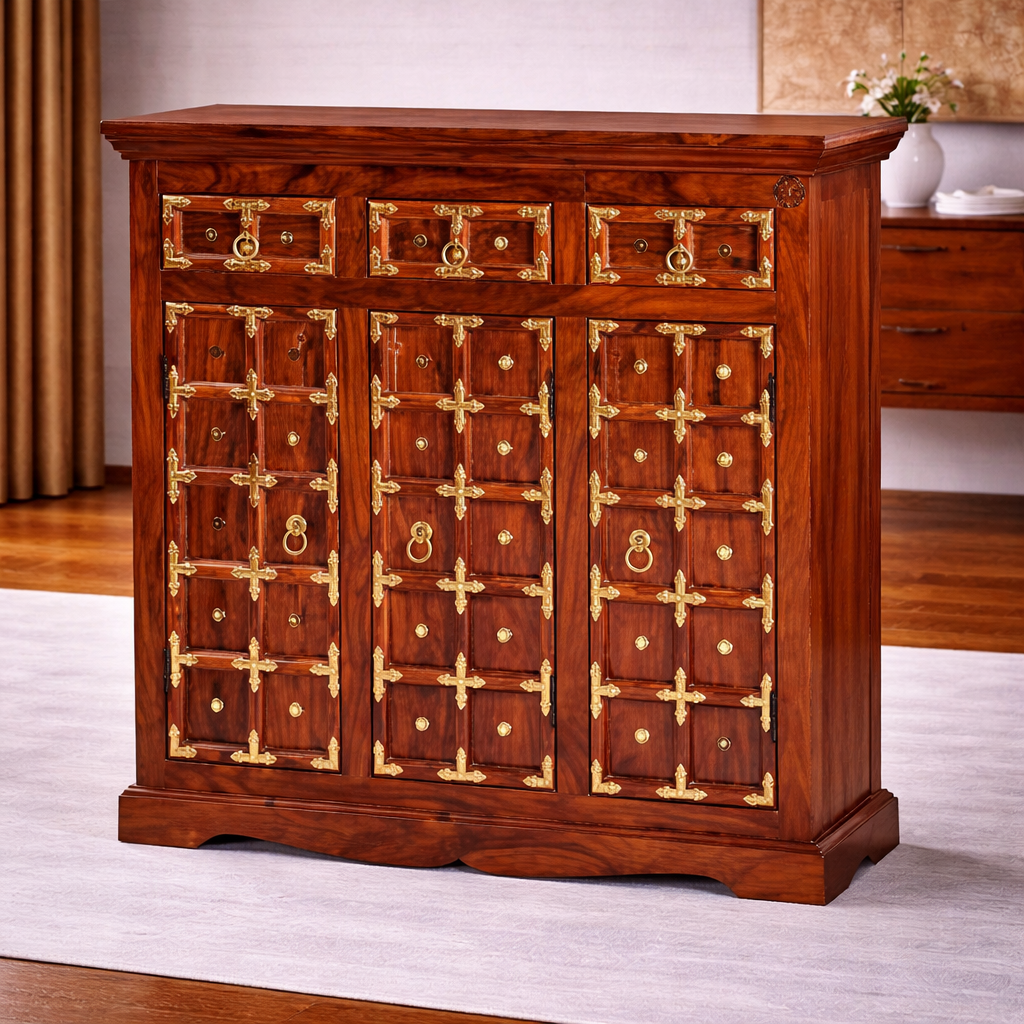 The Artisan Jharokha Heritage Brass-Inlay Chest
