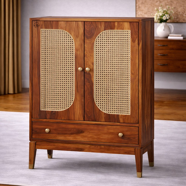 The Artisan Tall Cane-Inlay Wardrobe Cabinet