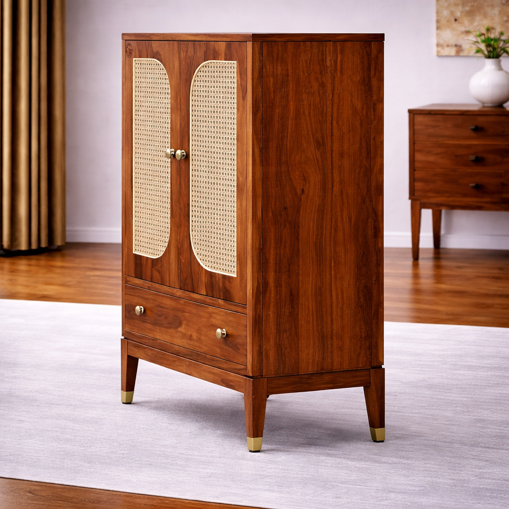 The Artisan Tall Cane-Inlay Wardrobe Cabinet
