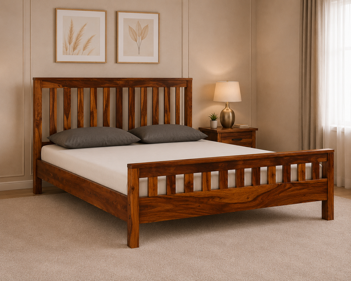 Solid Wood Slatted Mission-Style Bed Frame