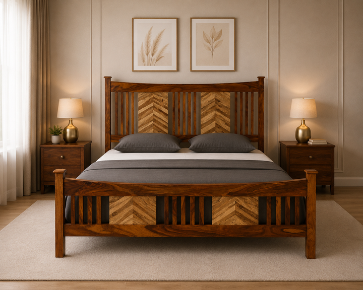Solid Wood Chevron Slatted Bed Frame