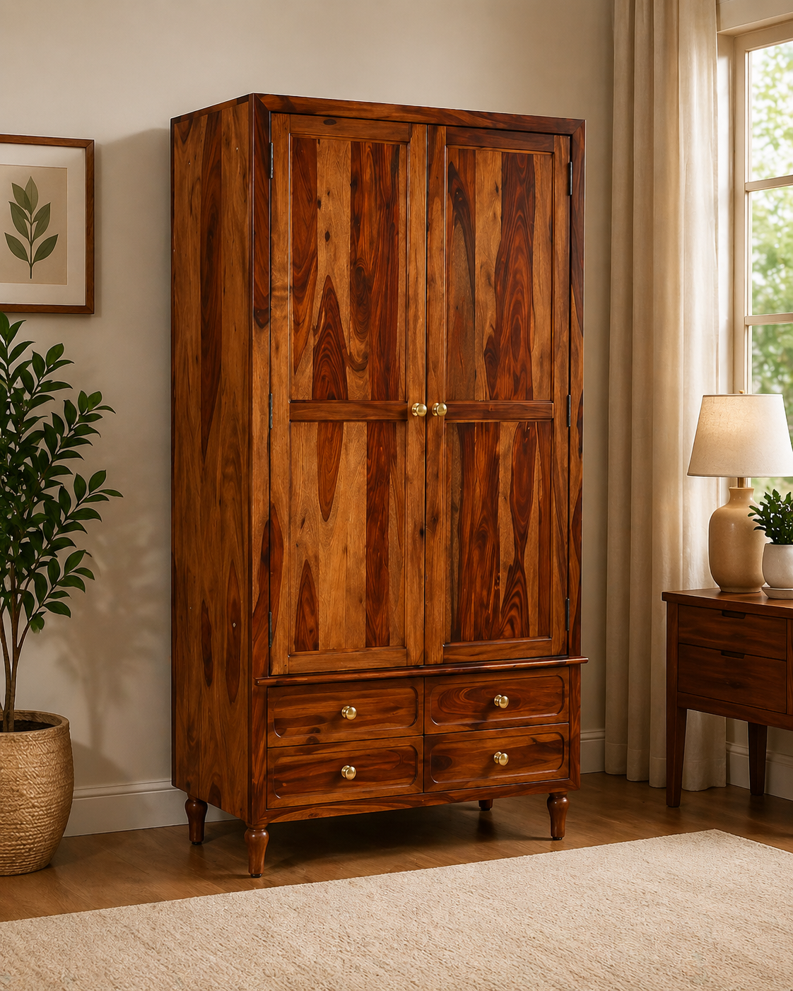 ClassicCraft Solid Wood 2-Door Wardrobe with Drawers