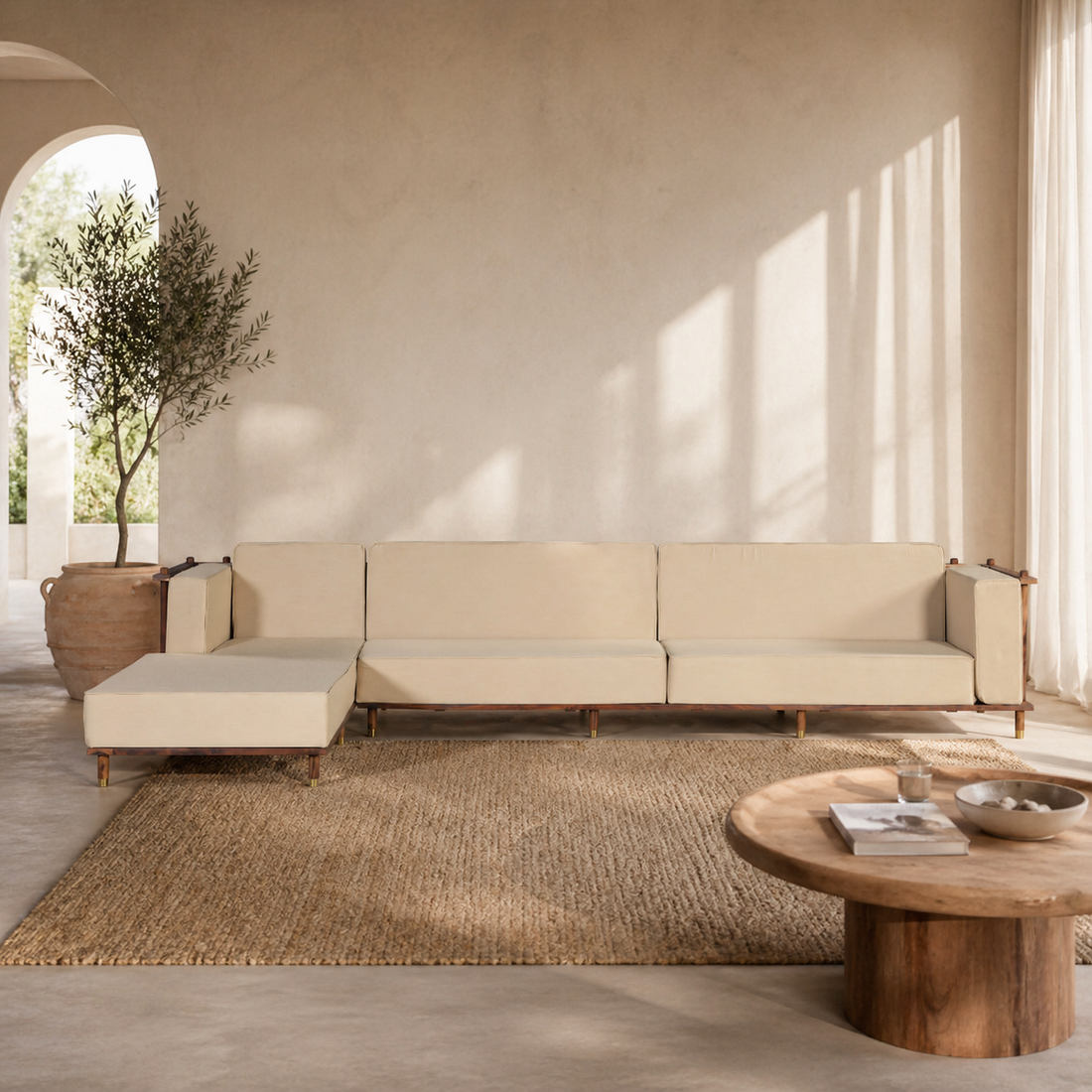 Luxe Haven L-Shape Wooden Sofa with Chaise