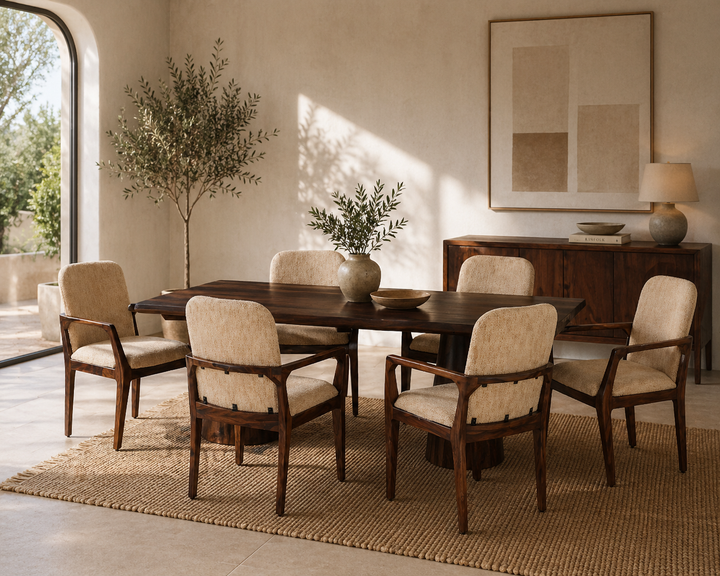 Verona Solid Wood 6-Seater Dining Set with Upholstered Chairs