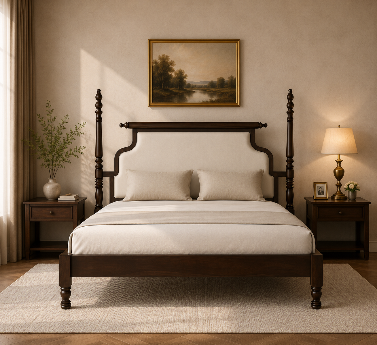 Classic Turned-Post Upholstered Bed Frame