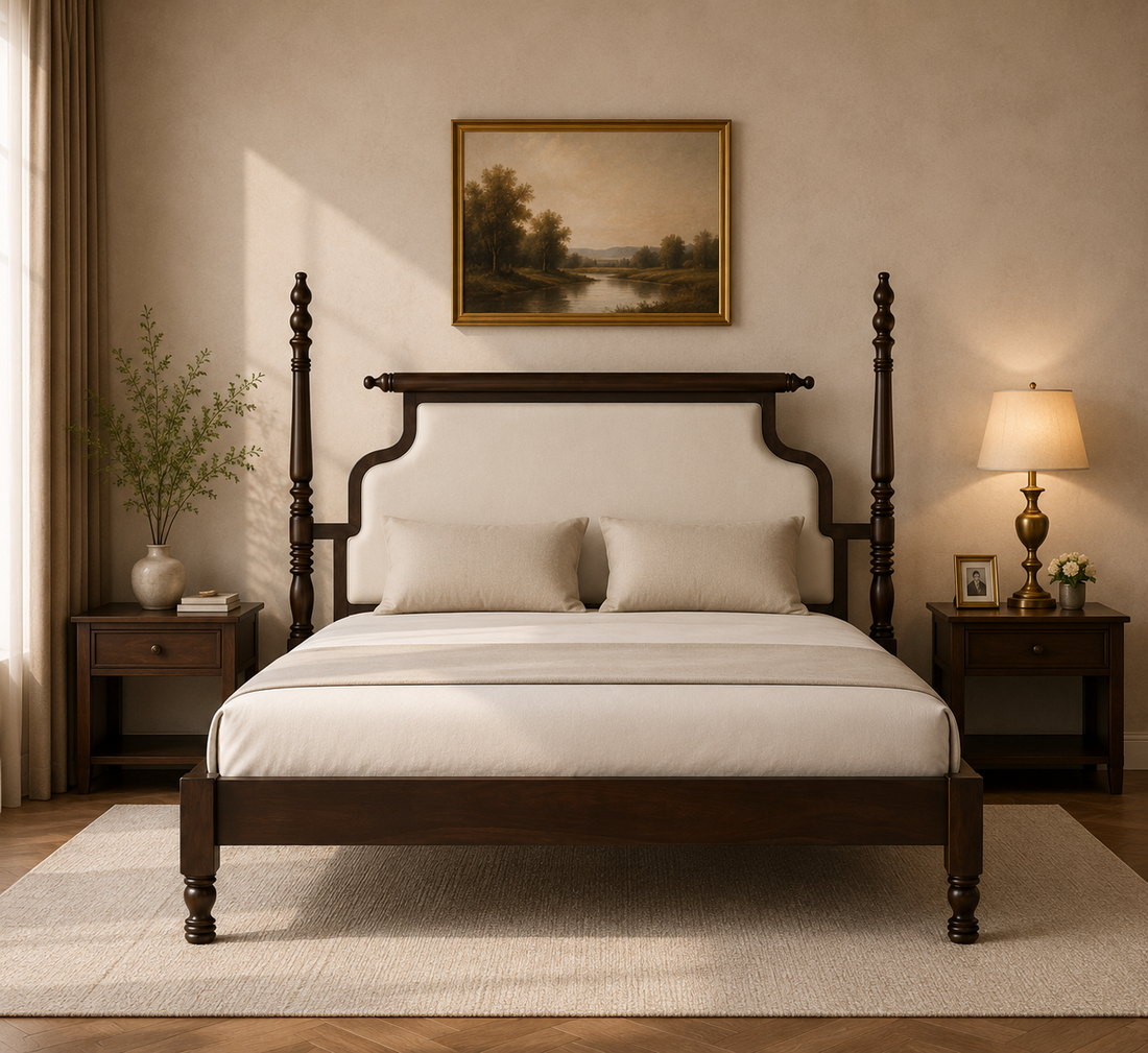 Classic Turned-Post Upholstered Bed Frame