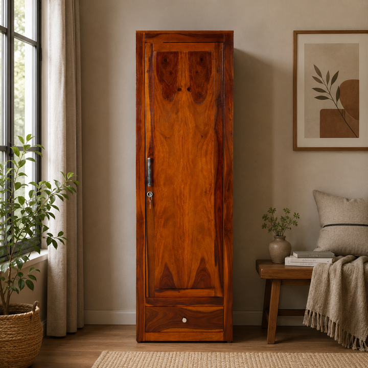 Shaurya Solid Wood Single Door Wardrobe with Drawer