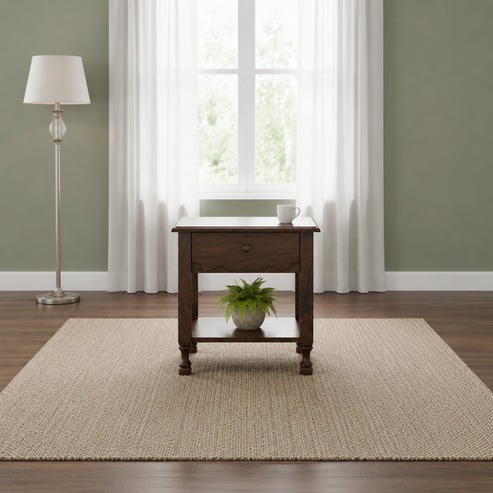 Walnut Crest Nightstand: A Classic Fusion of Warmth & Subtle Detailing