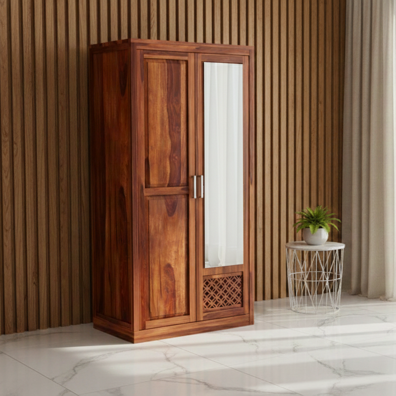 The Garrison Lattice-Drawer Wardrobe with Mirror