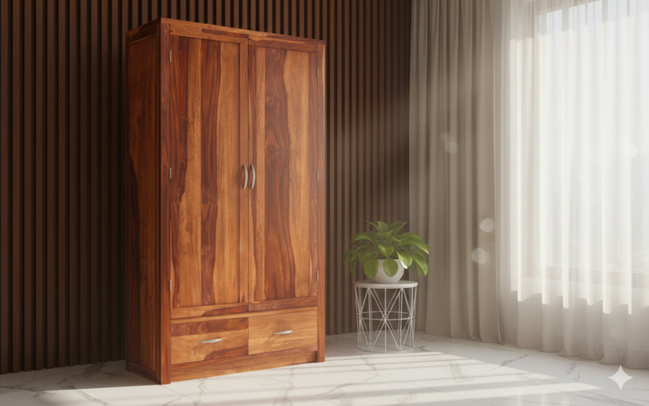 The Garrison Honey-Finish Double-Door Wardrobe