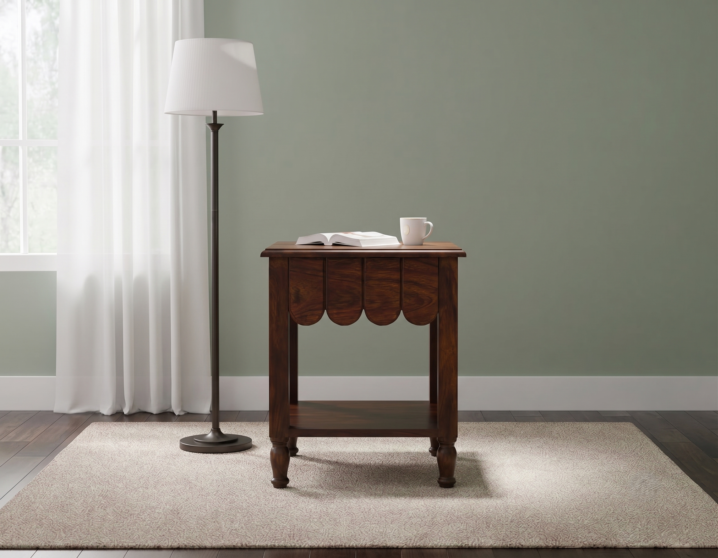 Heritage Scallop Nightstand: A Curved Classic in Rich Wood Tones