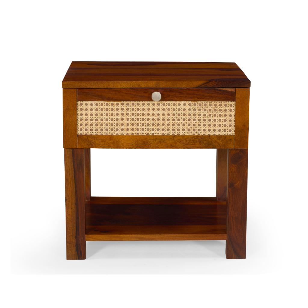 Kabir Solid Wood Bedside Table with Cane Drawer