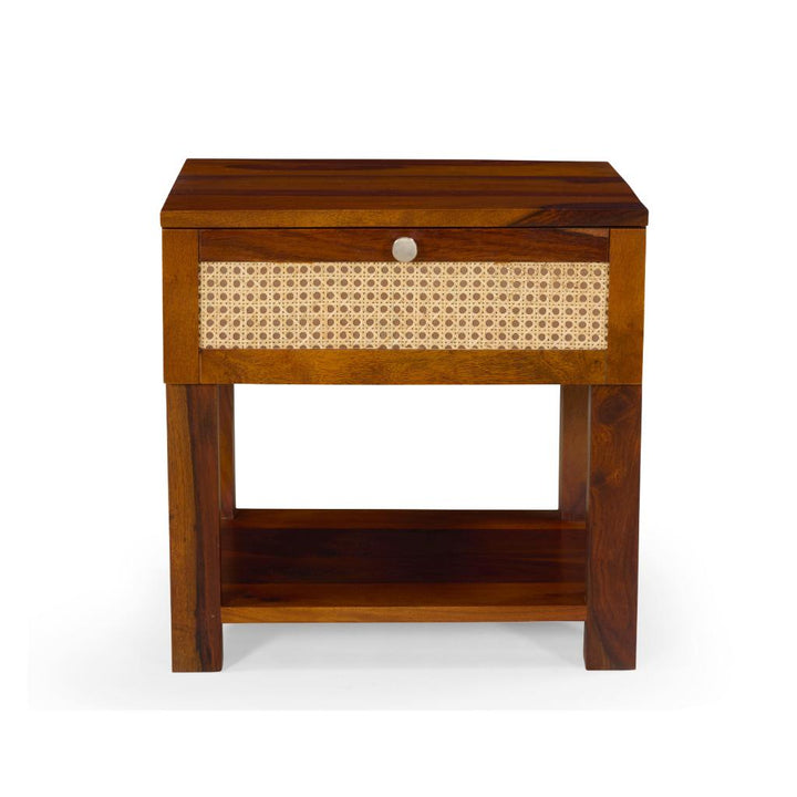 Kabir Solid Wood Bedside Table with Cane Drawer