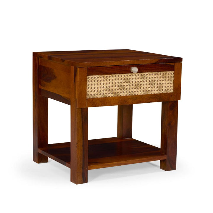 Kabir Solid Wood Bedside Table with Cane Drawer