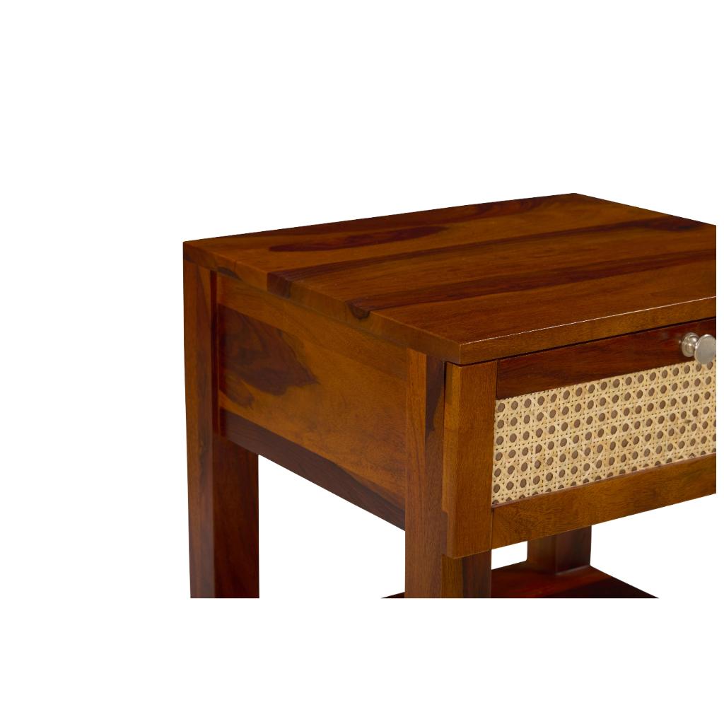Kabir Solid Wood Bedside Table with Cane Drawer