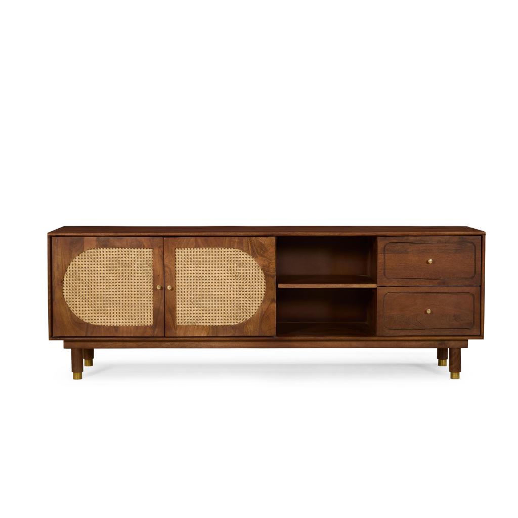 Dev Solid Wood TV Unit with Cane Panel Doors