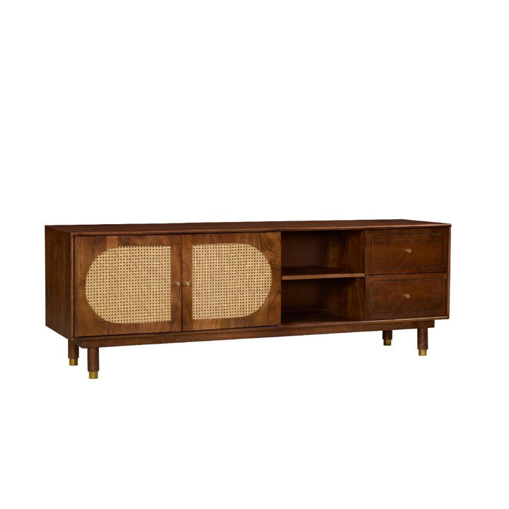 Dev Solid Wood TV Unit with Cane Panel Doors