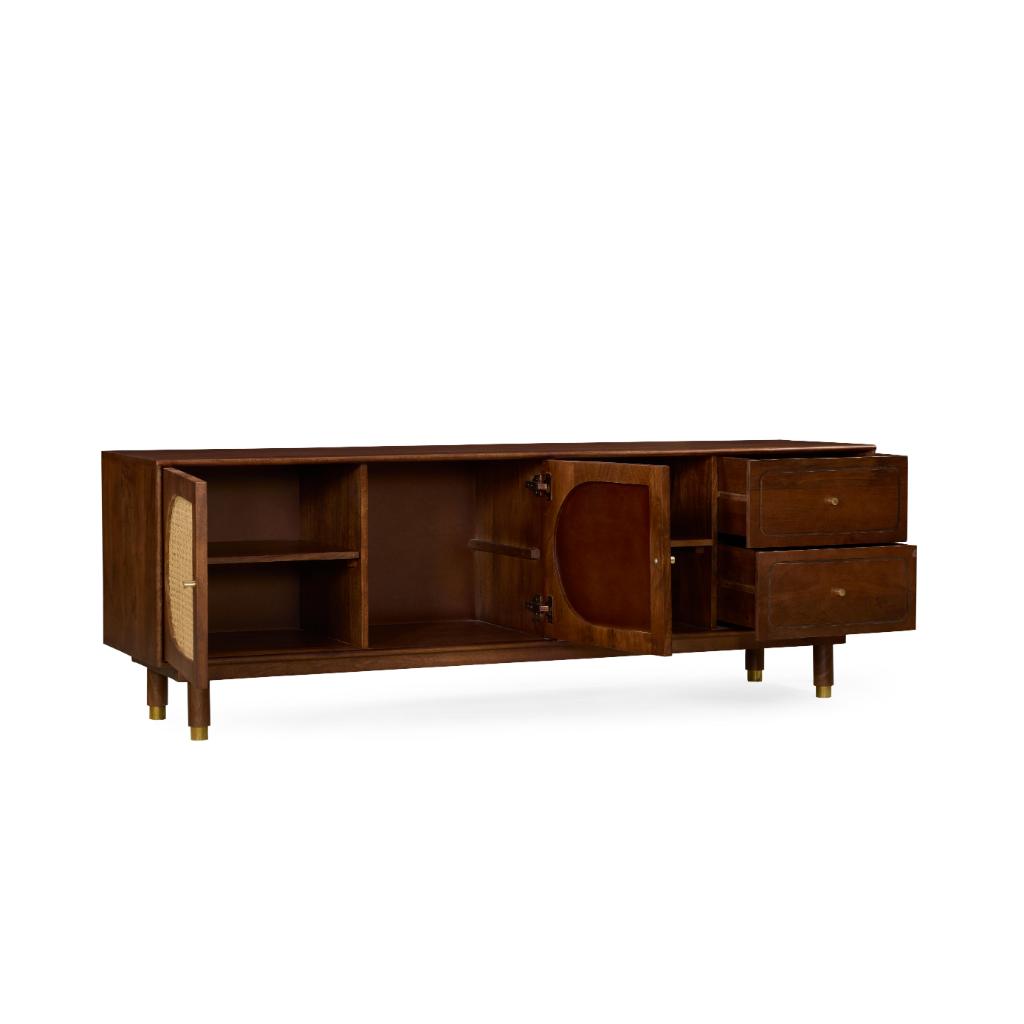 Dev Solid Wood TV Unit with Cane Panel Doors