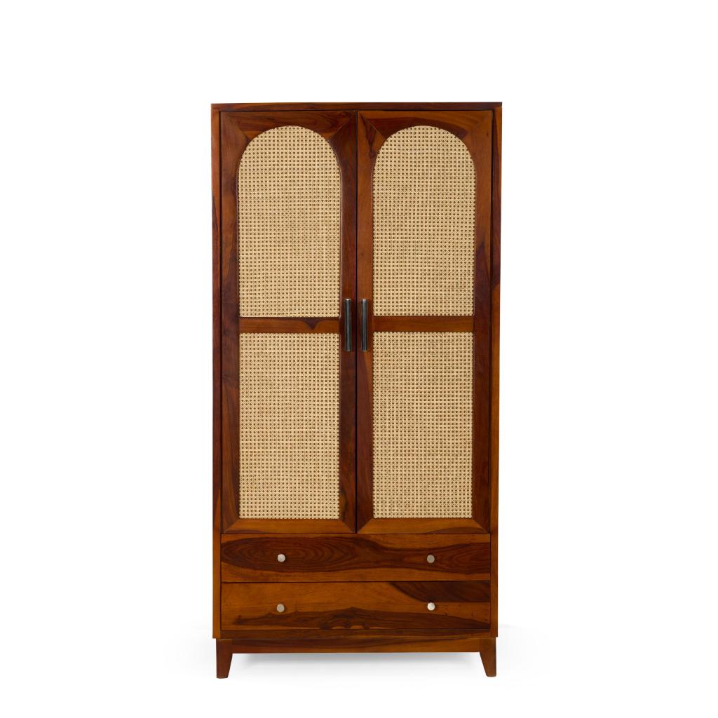 Raghav Solid Wood Wardrobe with Cane Panel Doors