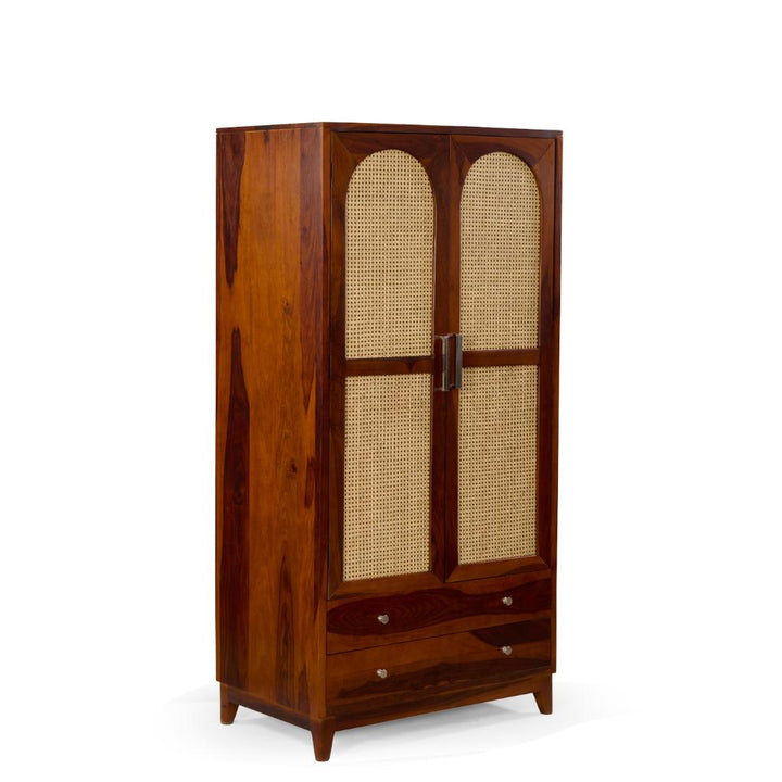 Raghav Solid Wood Wardrobe with Cane Panel Doors