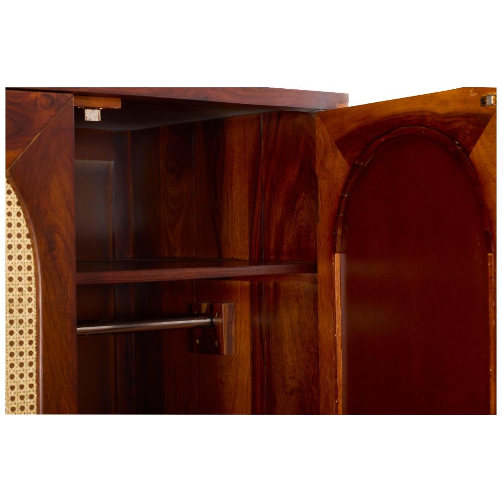 Raghav Solid Wood Wardrobe with Cane Panel Doors