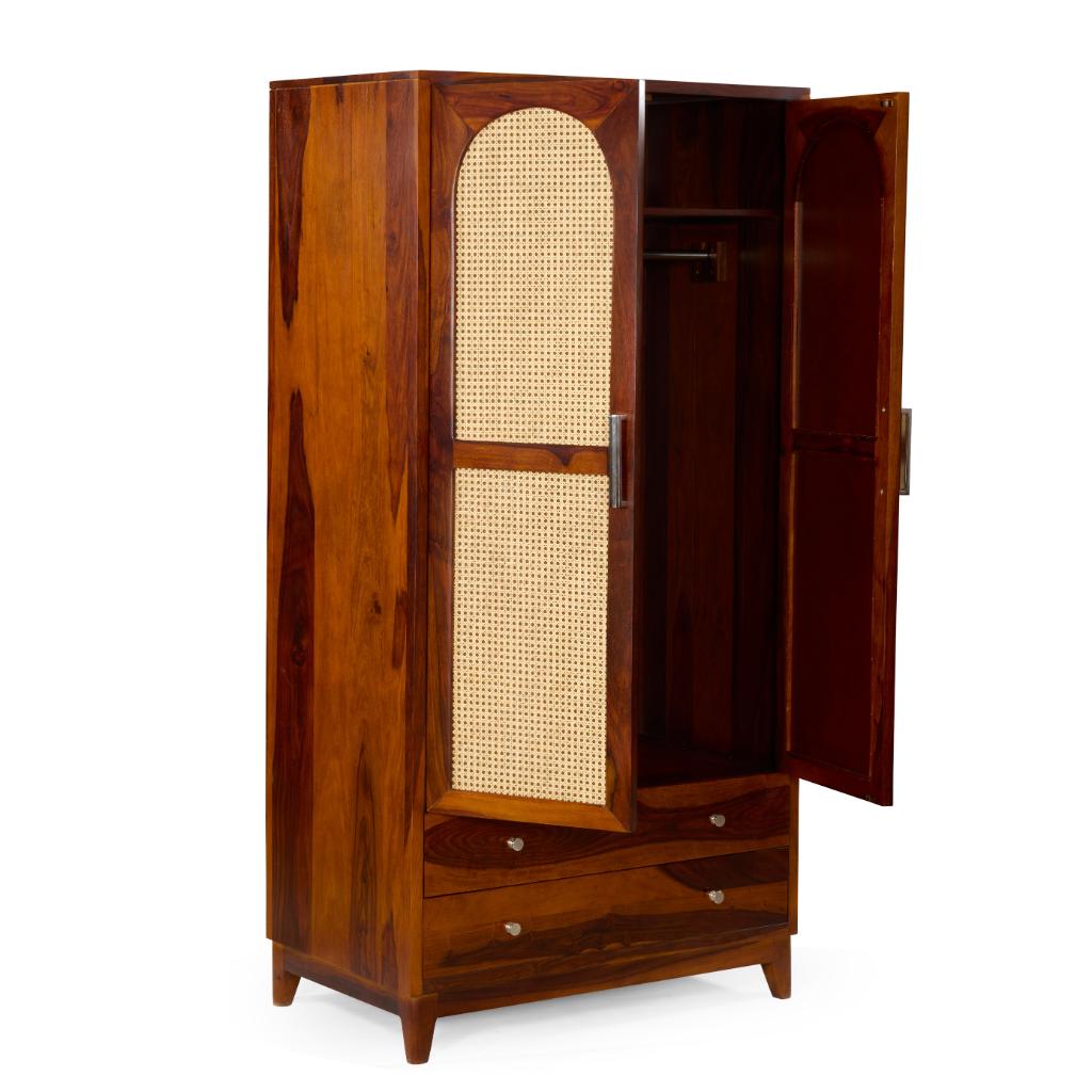 Raghav Solid Wood Wardrobe with Cane Panel Doors