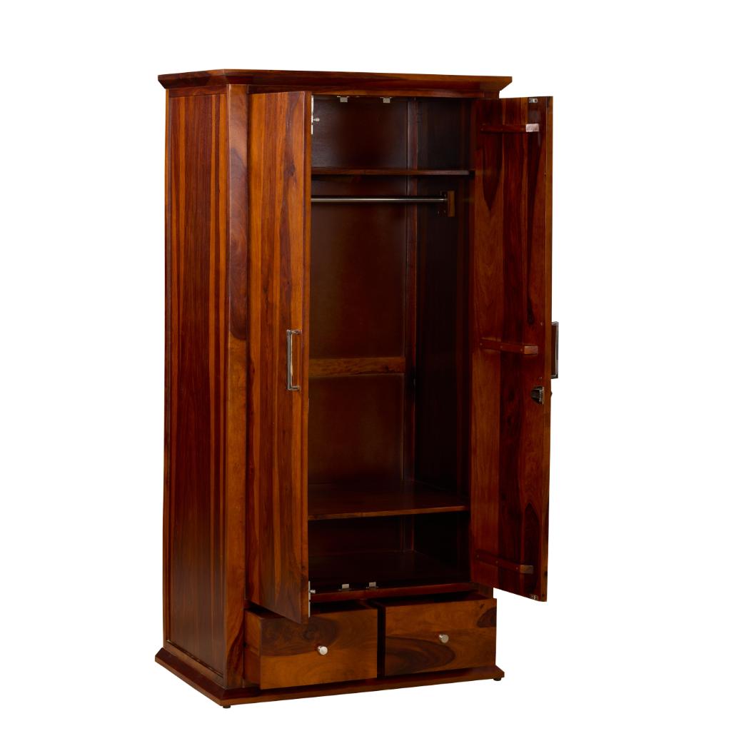 Solid Wood Double Door Wardrobe with Drawers