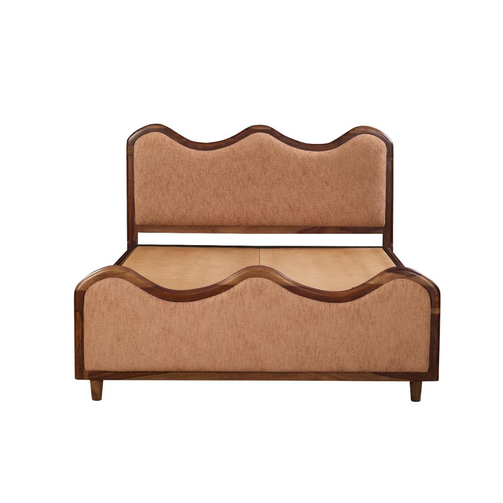 Upholstered Wooden Wave Design Bed with hydrolic storage