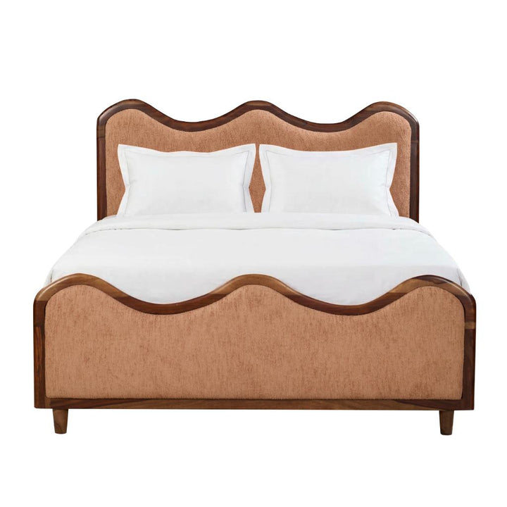 Upholstered Wooden Wave Design Bed with hydrolic storage