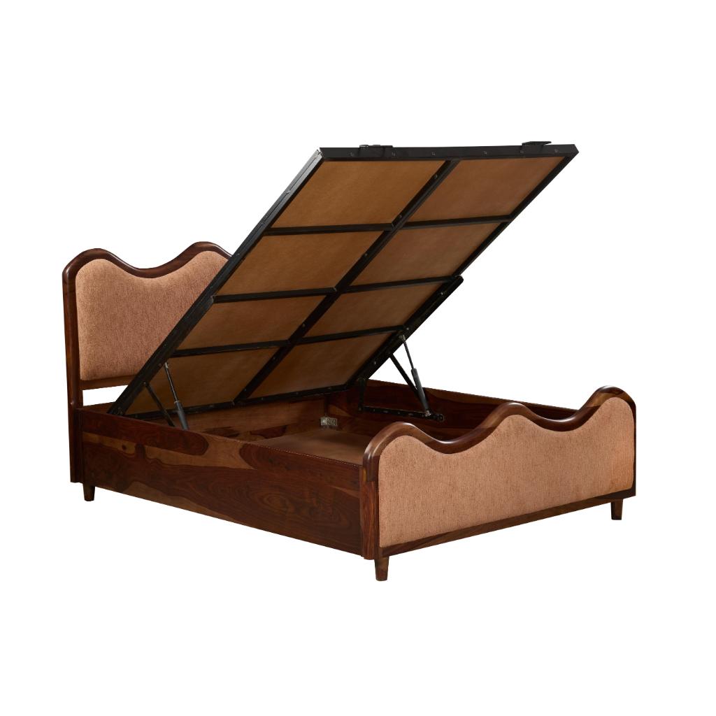 Upholstered Wooden Wave Design Bed with hydrolic storage