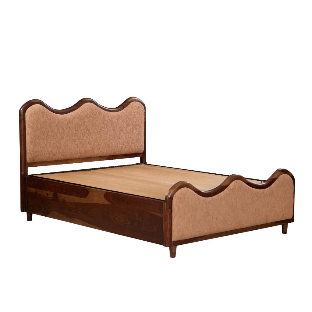 Upholstered Wooden Wave Design Bed with hydrolic storage