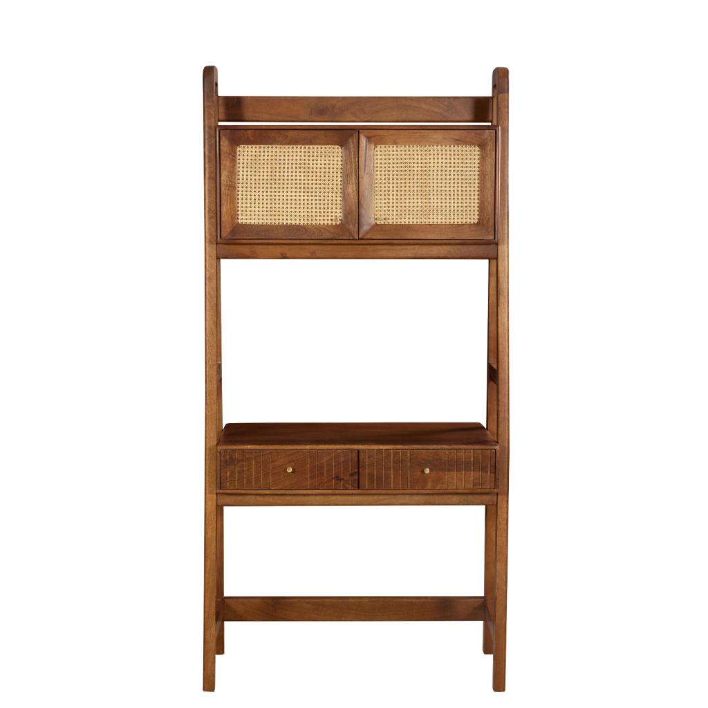 Kabir Solid Wood Study Desk with Cane Cabinet