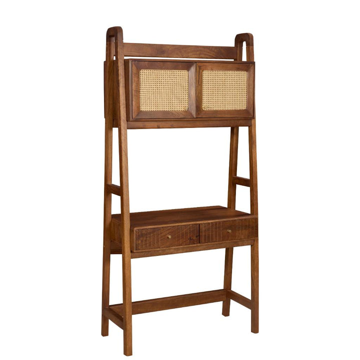 Kabir Solid Wood Study Desk with Cane Cabinet