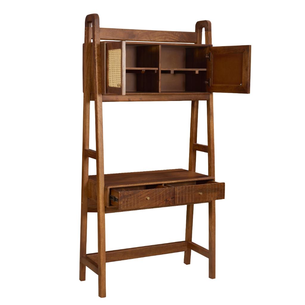 Kabir Solid Wood Study Desk with Cane Cabinet