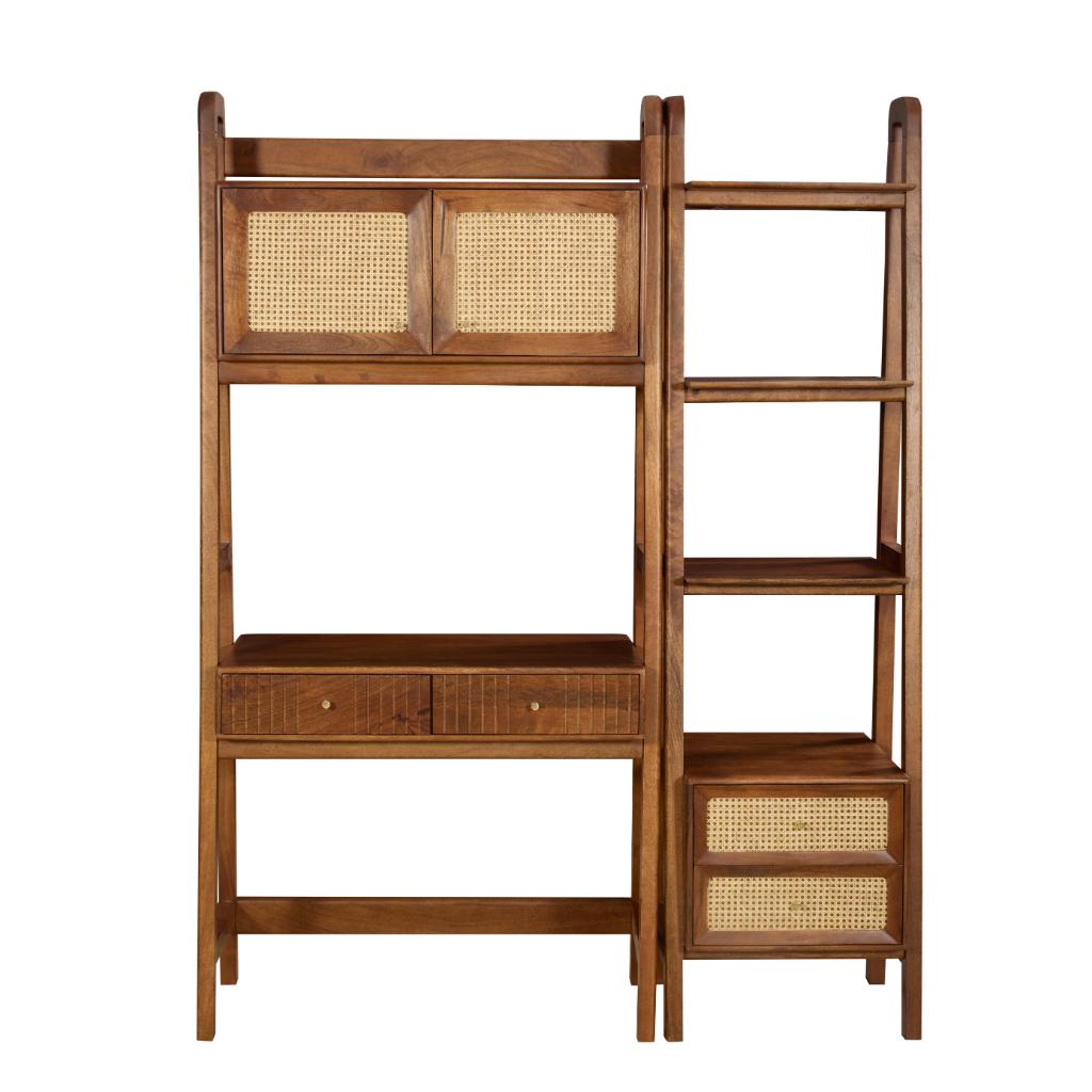 Kabir Solid Wood Study Desk with Cane Cabinet