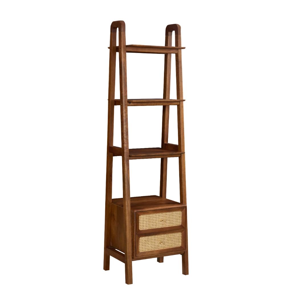 Kabir Solid Wood Bookshelf with Cane Drawers