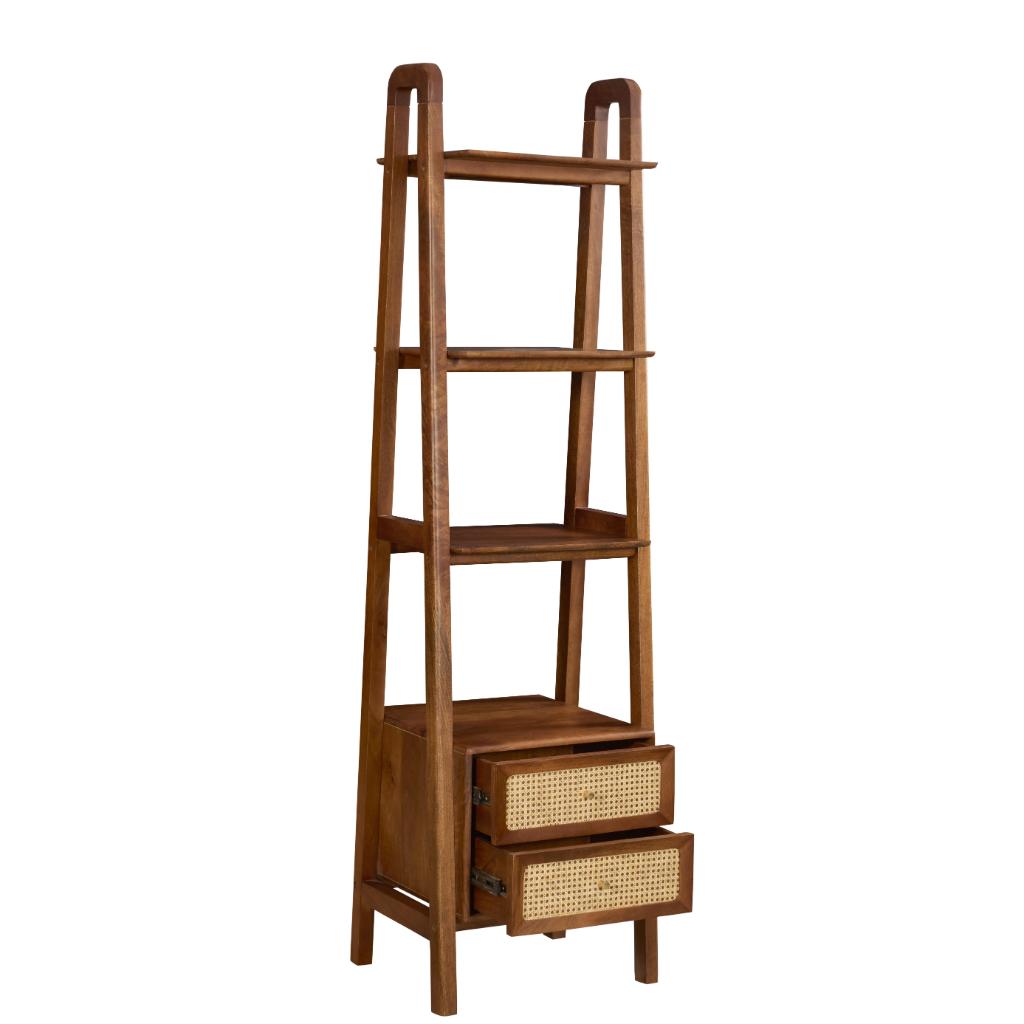 Kabir Solid Wood Bookshelf with Cane Drawers