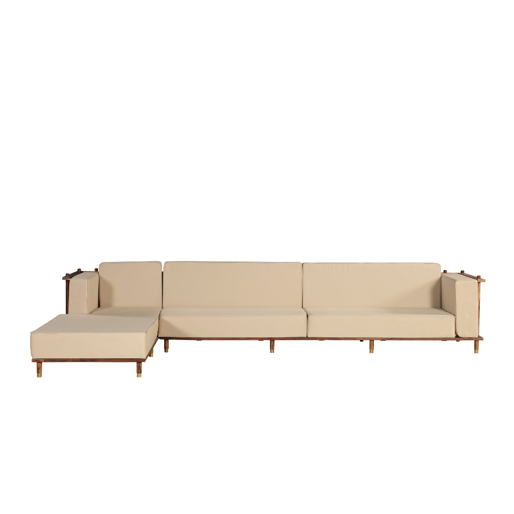Luxe Haven L-Shape Wooden Sofa with Chaise