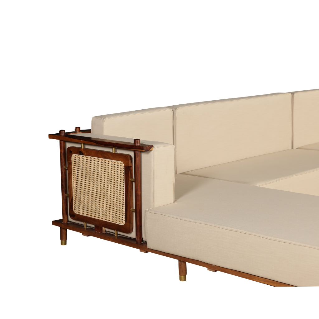 Luxe Haven L-Shape Wooden Sofa with Chaise