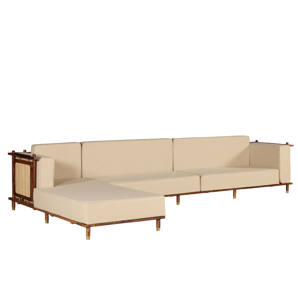 Luxe Haven L-Shape Wooden Sofa with Chaise