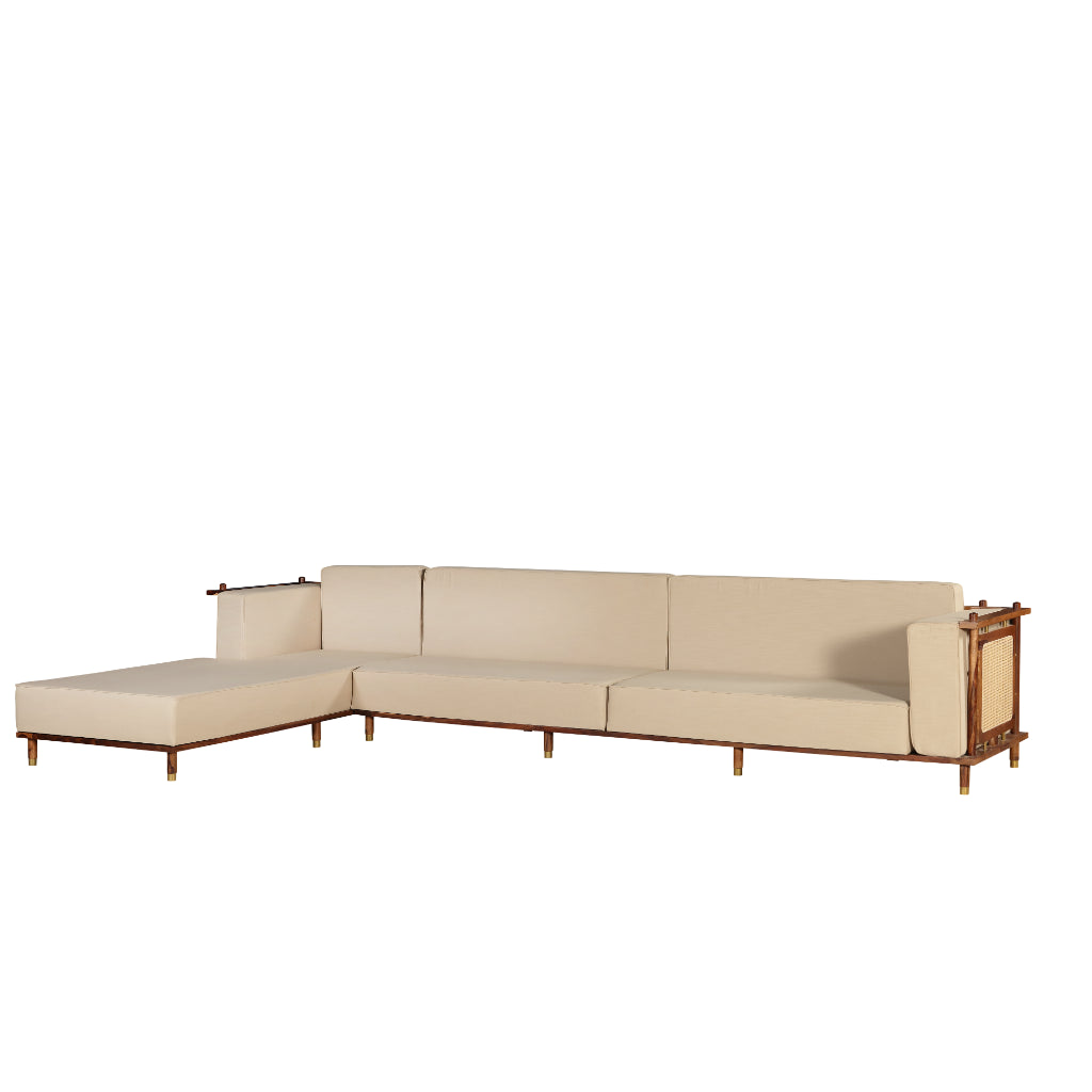 Luxe Haven L-Shape Wooden Sofa with Chaise