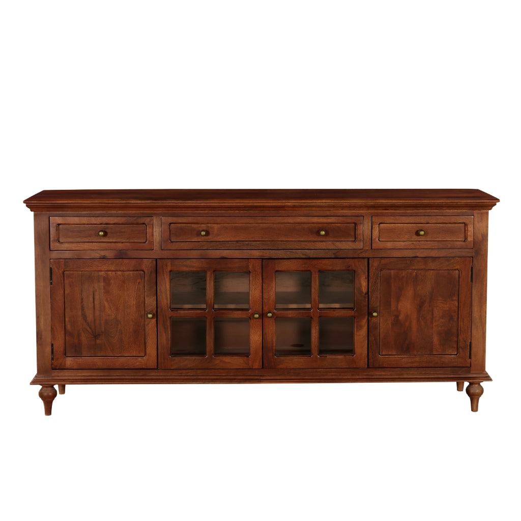 RegalCraft Solid Wood Sideboard Cabinet with Glass Panels