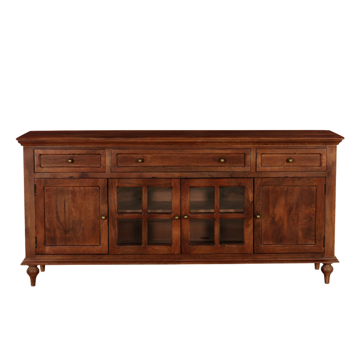 RegalCraft Solid Wood Sideboard Cabinet with Glass Panels