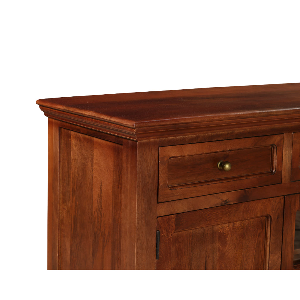 RegalCraft Solid Wood Sideboard Cabinet with Glass Panels