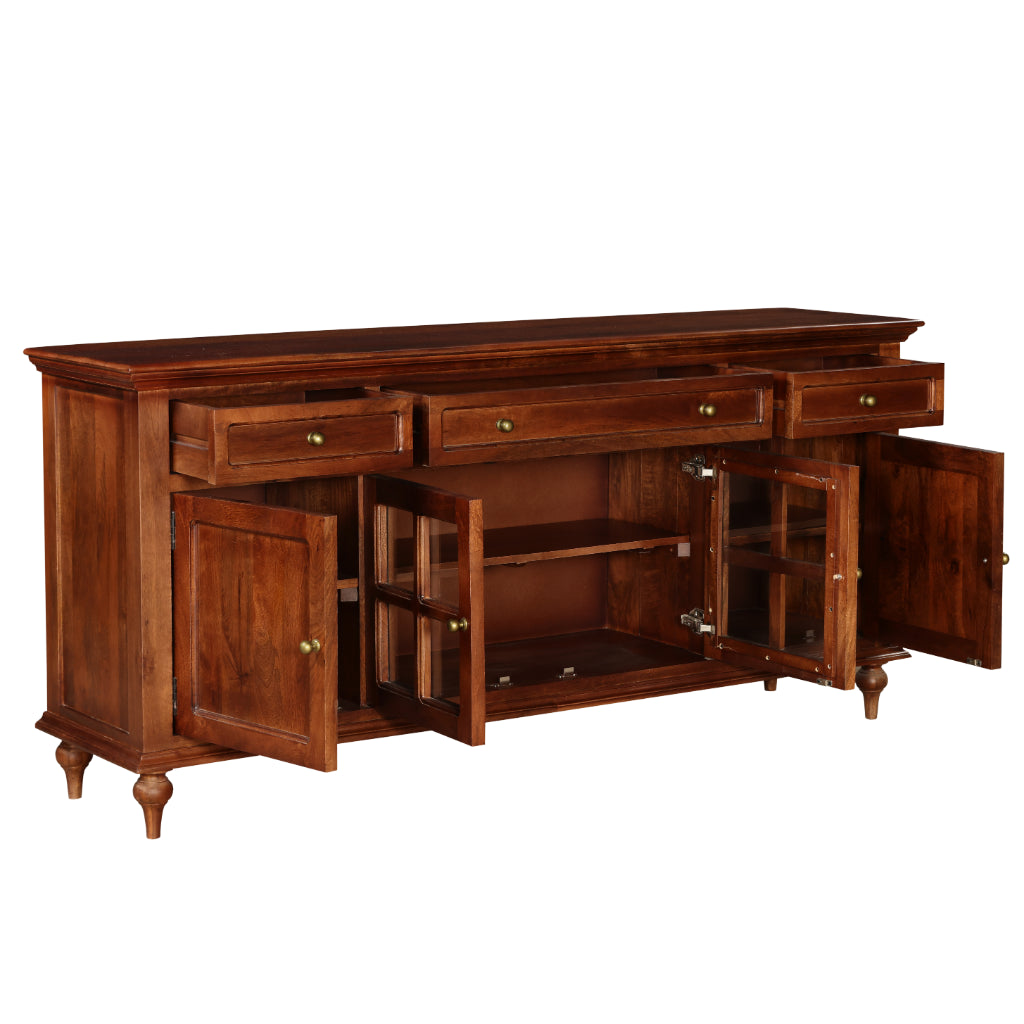 RegalCraft Solid Wood Sideboard Cabinet with Glass Panels