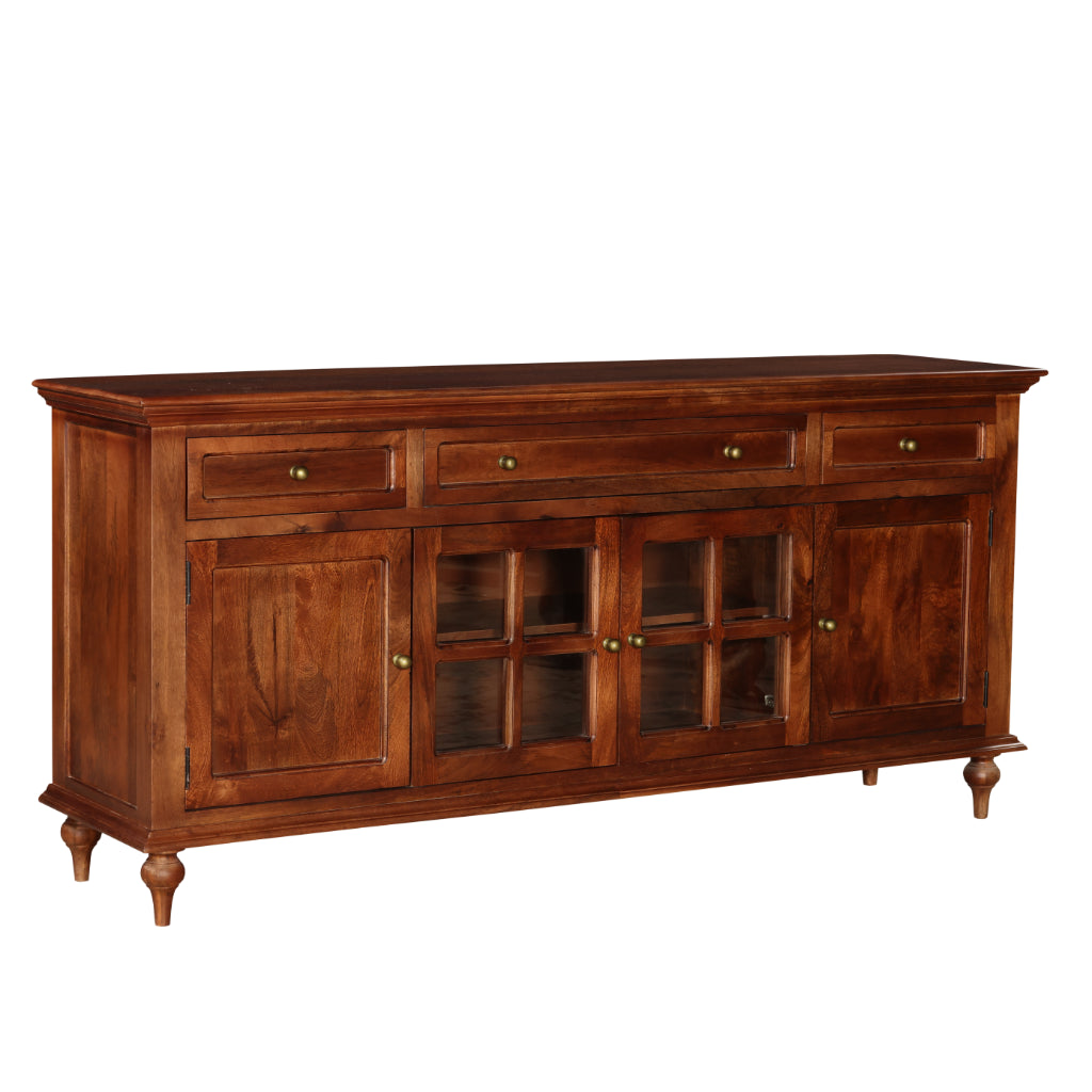 RegalCraft Solid Wood Sideboard Cabinet with Glass Panels