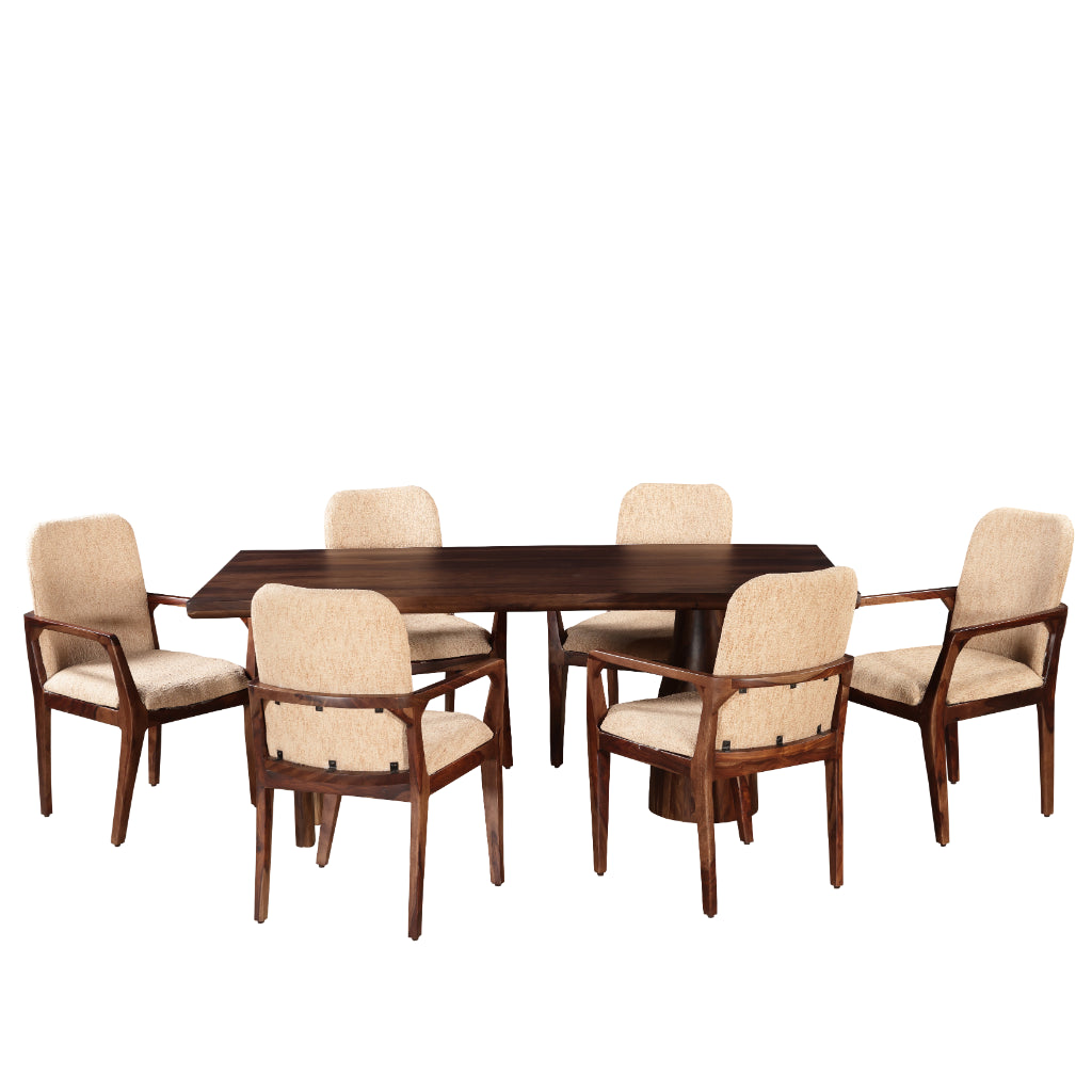 Verona Solid Wood 6-Seater Dining Set with Upholstered Chairs