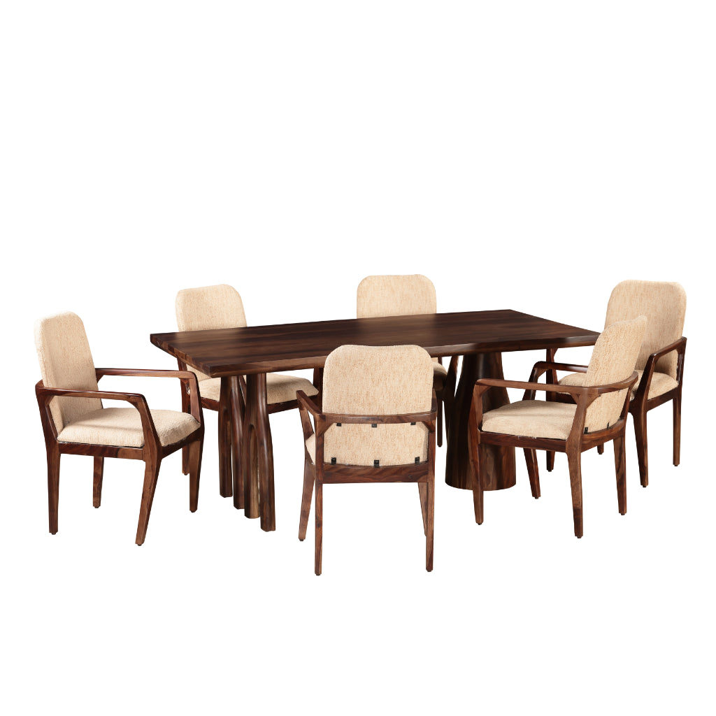 Verona Solid Wood 6-Seater Dining Set with Upholstered Chairs