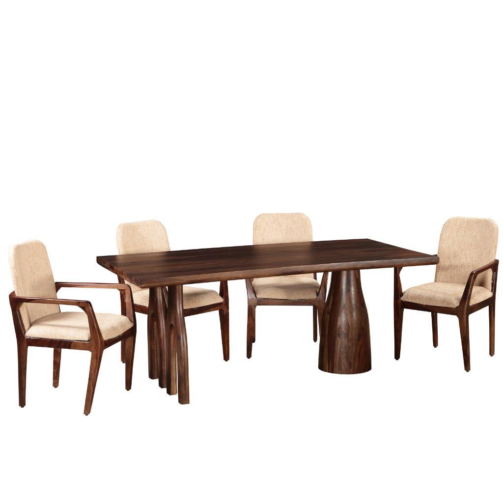 Verona Solid Wood 6-Seater Dining Set with Upholstered Chairs