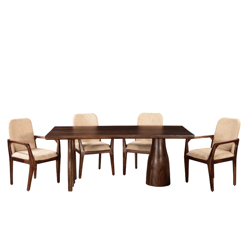 Verona Solid Wood 6-Seater Dining Set with Upholstered Chairs